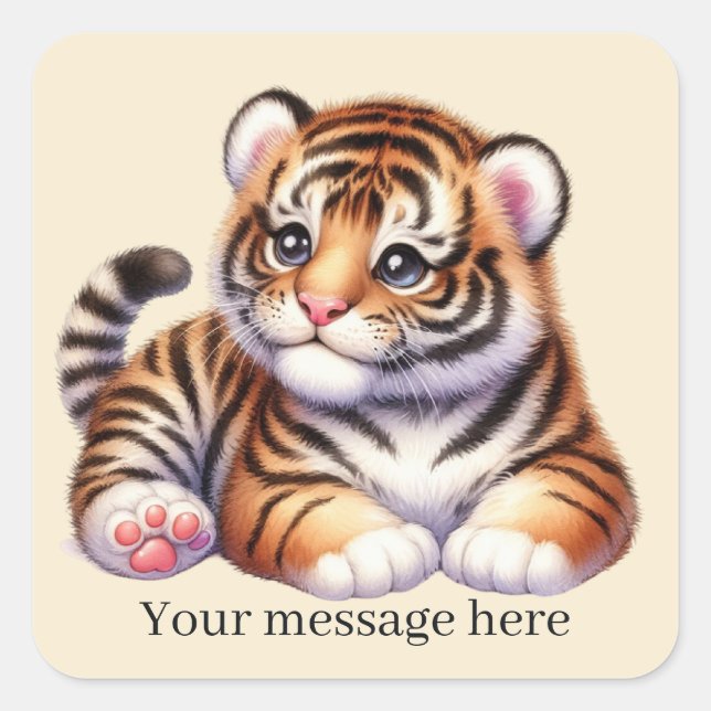 Cool unisex baby tiger add message  square sticker (Front)