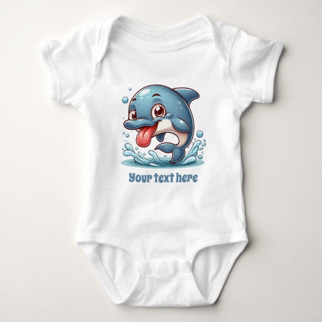 Cool unisex beach add text ocean dolphin baby bodysuit (Front)