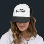 Cool Upside Down City Name Trendy Stylish Trucker Hat<br><div class="desc">Turn heads with this trendy upside-down city name trucker hat! Cool and stylish, this custom design is perfect for showing off your unique vibe. Personalise it with text to make it totally yours! *If your city name is longer than this and doesnt fit, please "Edit using Design Tool" in the...</div>