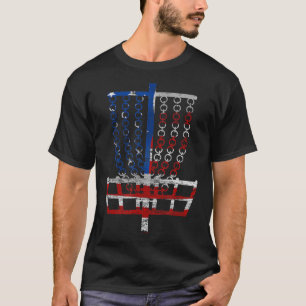 Cool US Flag Disc Golf Basket Fourth of July Disc T-Shirt