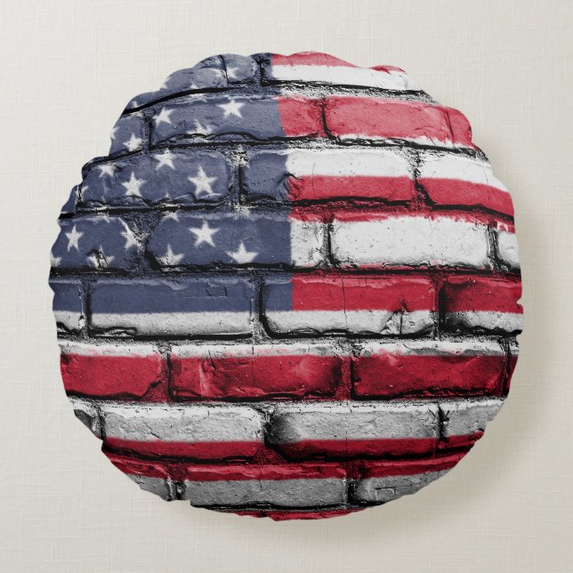 Cool USA Flag Design Round Cushion (Front)