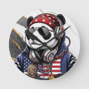 Cool USA Panda – Patriotic Red, White & Blue Panda Round Clock