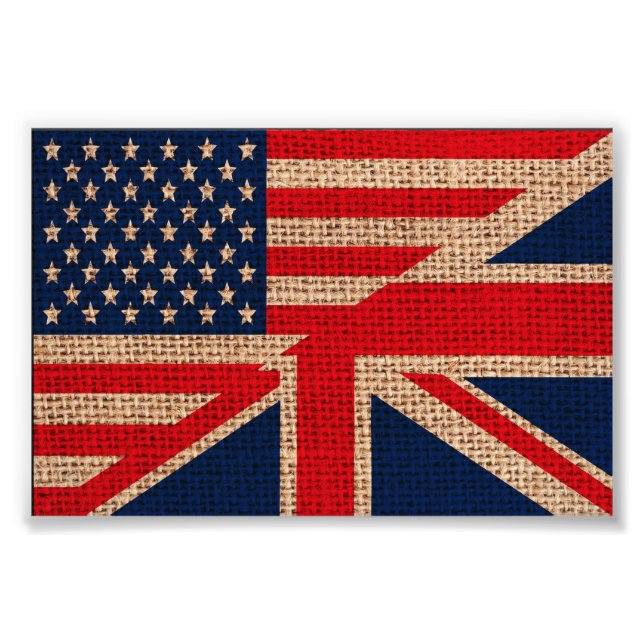 Cool usa union jack flags burlap texture effects photo print (Front)