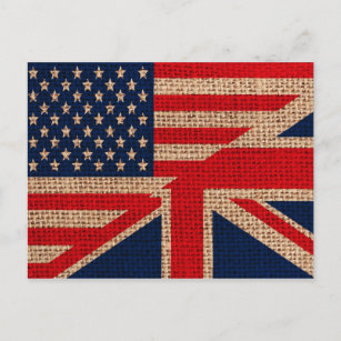 Cool usa union jack flags burlap texture effects postcard