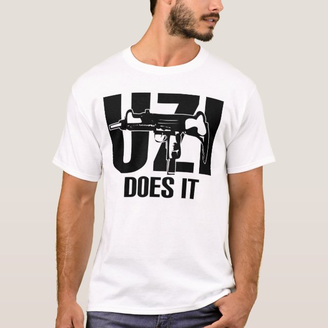Cool UZI DOES IT t-shirt (Front)