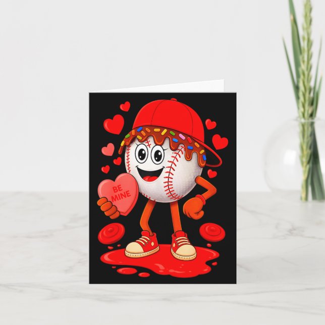 Cool Valentine Baseball Player Hearts Dripped Equi Card (Front)