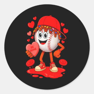 Cool Valentine Baseball Player Hearts Dripped Equi Classic Round Sticker
