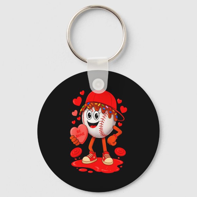 Cool Valentine Baseball Player Hearts Dripped Equi Key Ring (Front)