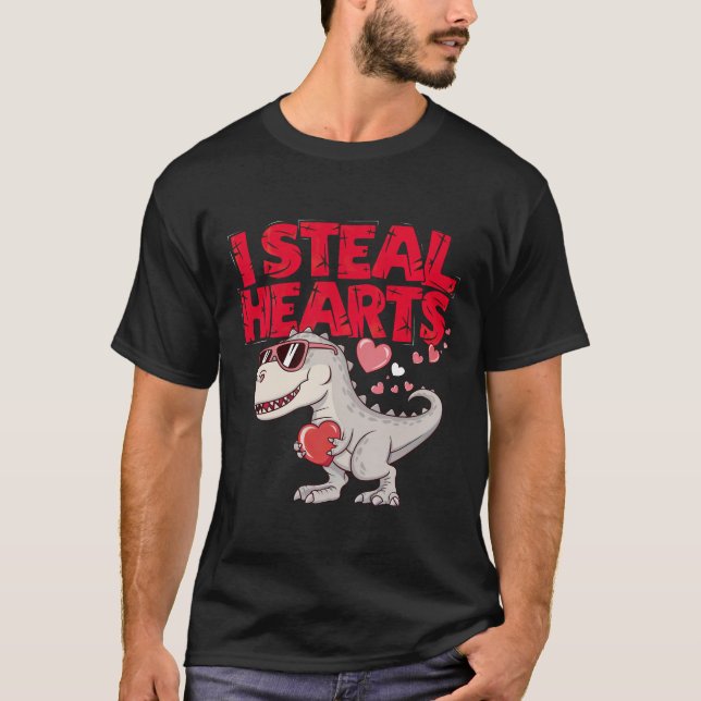 Cool Valentine's Dino - "I Steal Hearts" T-Shirt (Front)