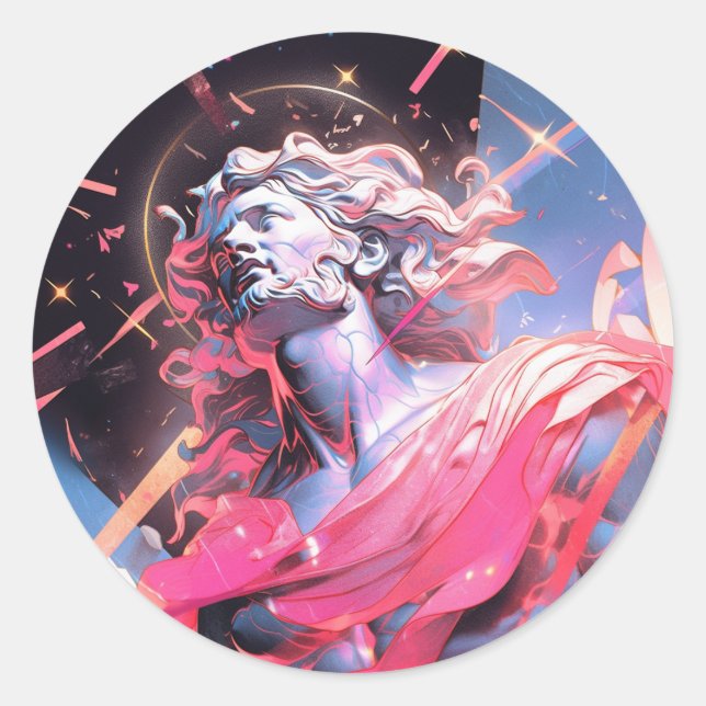 Cool Vaporwave Statue of David in Pink Classic Round Sticker (Front)
