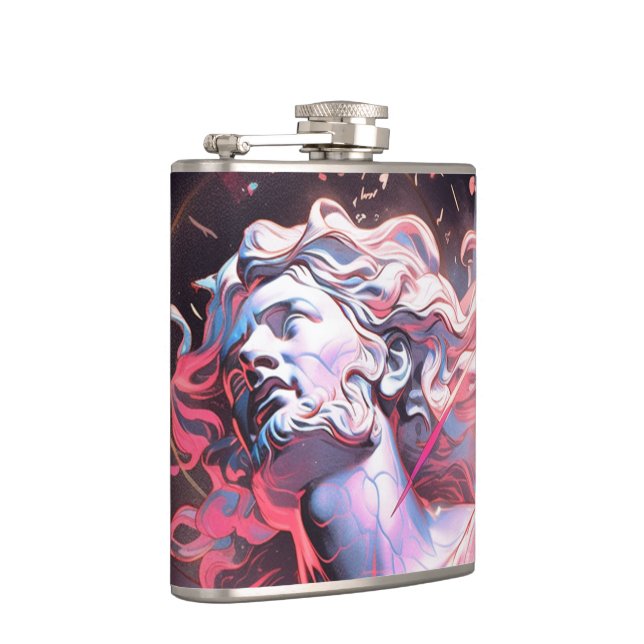 Cool Vaporwave Statue of David in Pink Hip Flask (Right)