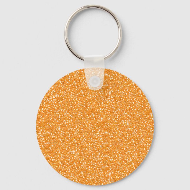 Cool vibrant neon bright orange faux glitter key ring (Front)