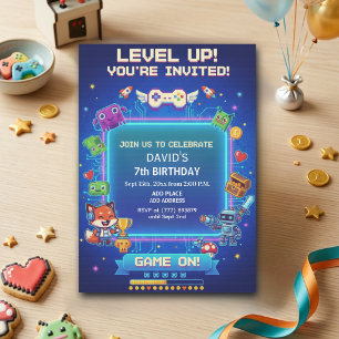 Cool Video Games 7th Birthday Party Invitation