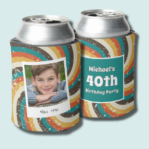Cool Vintage 40th Birthday Boy Photo Can Cooler