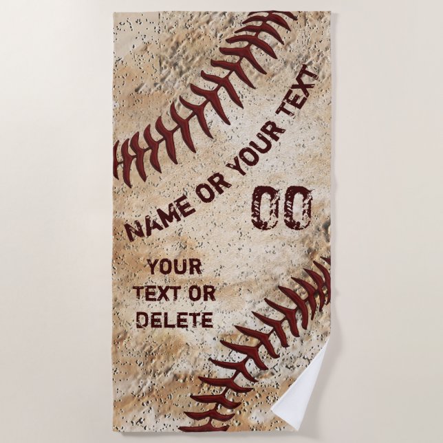 Cool Vintage Baseball Beach Towel, PERSONALIZED Beach Towel (Front)