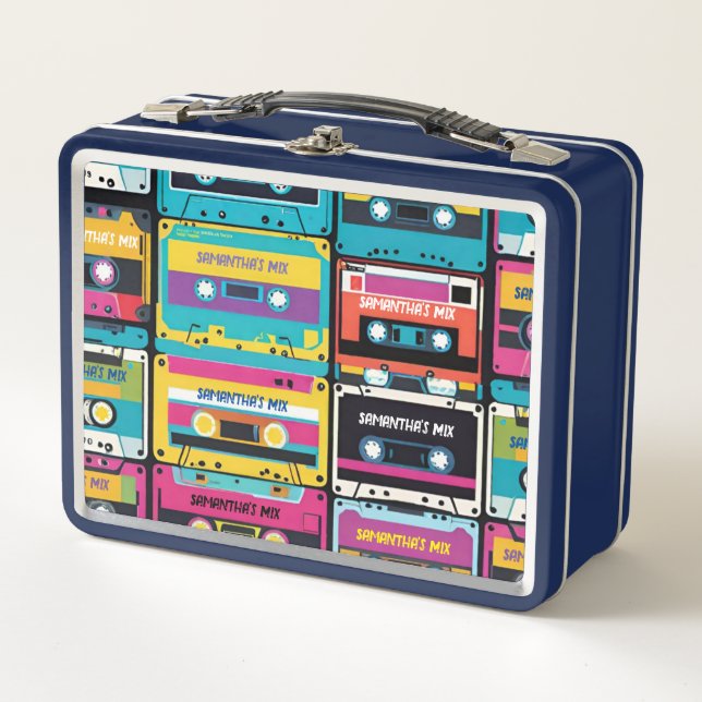Cool Vintage Cassette Tape Custom Name  Metal Lunch Box (Front)
