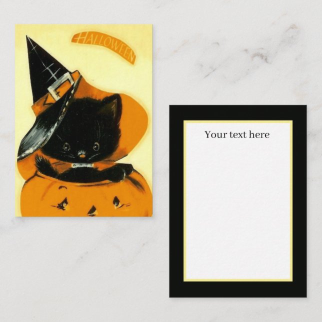 cool vintage cat add text Halloween Card (Front/Back)