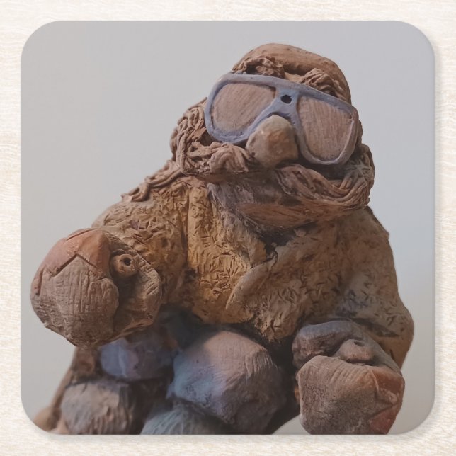 Cool Vintage Clay Skier Square Paper Coaster (Front)
