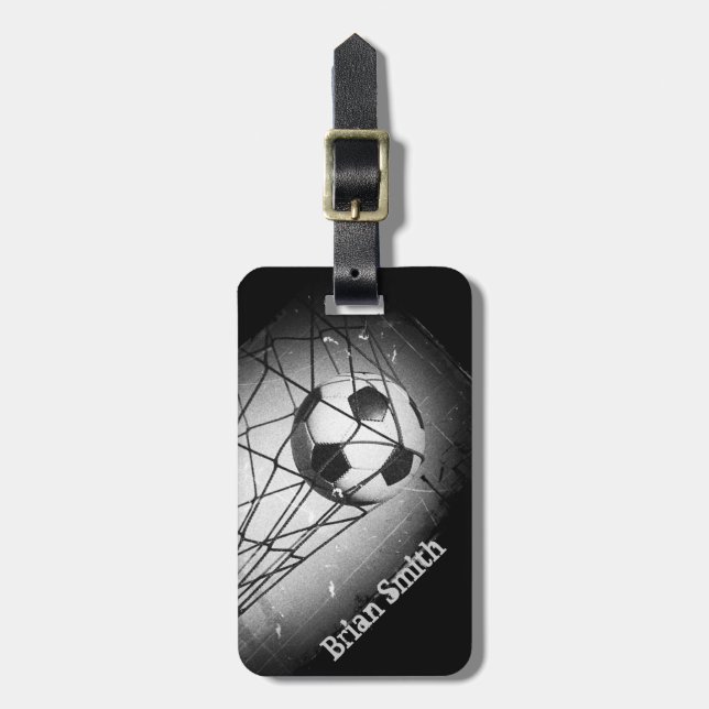 Cool Vintage Grunge Football in Goal Luggage Tag (Front Vertical)