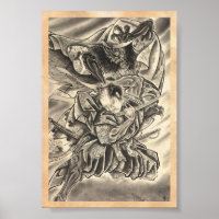Cool vintage japanese demon samurai fight tattoo