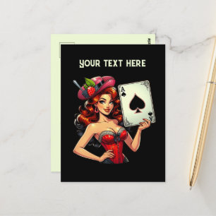 Cool vintage lady poker  postcard