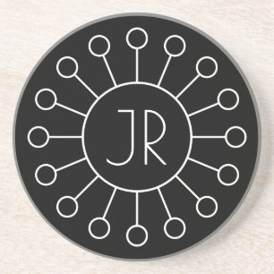 Cool Vintage Logo Style Monogram Black & White Coaster