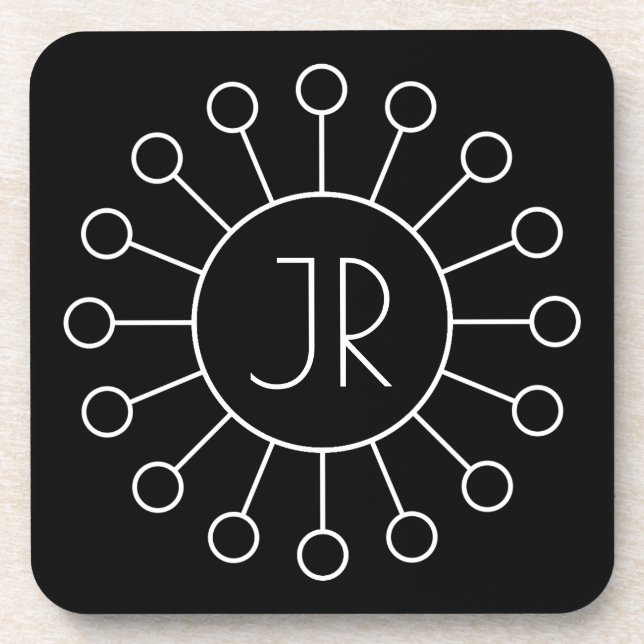Cool Vintage Logo Style Monogram | Black & White Coaster (Front)