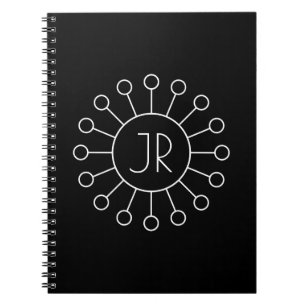 Cool Vintage Logo Style Monogram Black & White Notebook