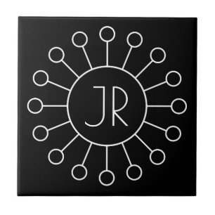 Cool Vintage Logo Style Monogram Black & White Tile