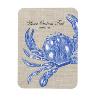 Cool Vintage Nautical Blue Crab Custom Beach Magnet