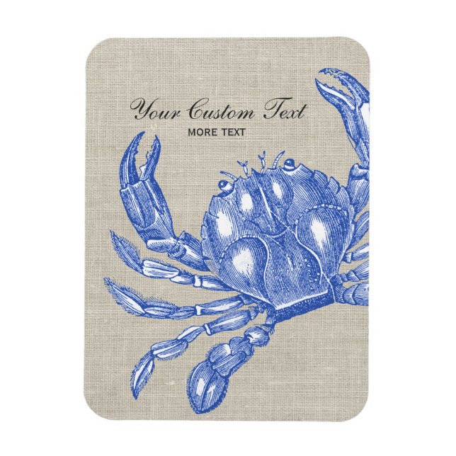 Cool Vintage Nautical Blue Crab Custom Beach Magnet (Vertical)