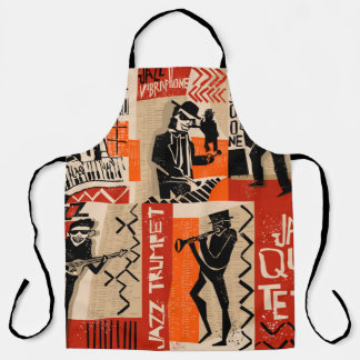 cool vintage of jazz band poster with trumpet play apron