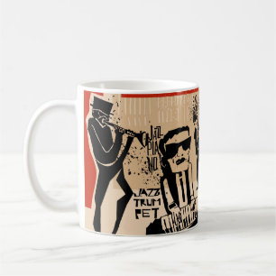 cool vintage of jazz band poster with trumpet play coffee mug