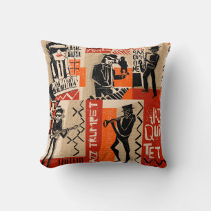 cool vintage of jazz band poster with trumpet play cushion