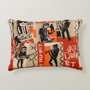 cool vintage of jazz band poster with trumpet play decorative cushion