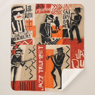 cool vintage of jazz band poster with trumpet play sherpa blanket