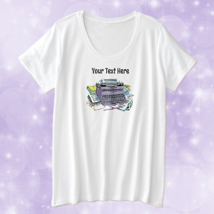 Cool Vintage Purple Manual Typewriter Books Pens Plus Size T-Shirt