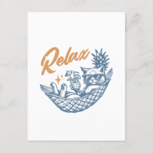 Cool Vintage Retro Cat Relaxing Hammock Cocktail Postcard
