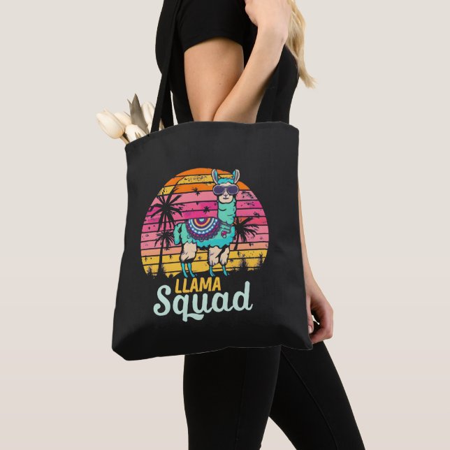 Cool Vintage Retro Llama Squad Tote Bag (Close Up)
