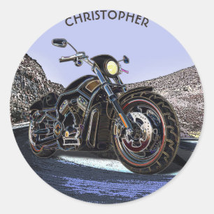 Cool Vintage Road Glowing Motorcycle Chopper Classic Round Sticker