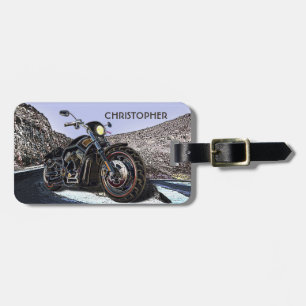 Cool Vintage Road Glowing Motorcycle Chopper Luggage Tag