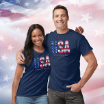 Cool Vintage USA American Flag Custom Text T-Shirt<br><div class="desc">Show your pride for the United States with this American Flag inspired design featuring the letters USA. Red and white stripes and white stars fill the letters. Perfect for the 4th of July, Memorial Day, Veteran's day or summer fun. Makes a great gift for anyone in the military, army, veteran...</div>