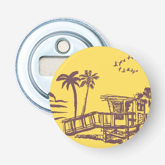 Cool Vintage Yellow Tropical Beach Sketch Bottle Opener (Front)