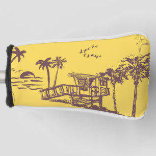 Cool Vintage Yellow Tropical Beach Sketch Golf Head Cover