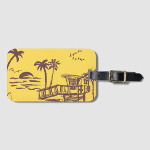 Cool Vintage Yellow Tropical Beach Sketch Luggage Tag