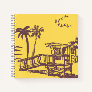 Cool Vintage Yellow Tropical Beach Sketch Notebook