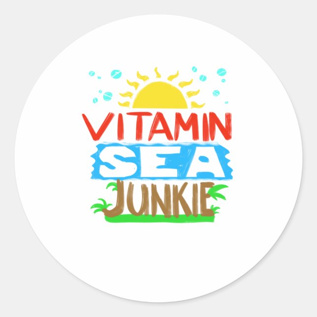 Cool Vitamin Sea Junkie  Funny Summer Lover Oce Classic Round Sticker (Front)
