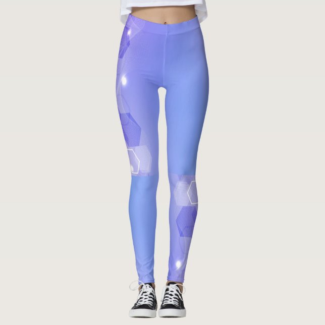 Cool Warm Blue abstract geometric pattern Leggings (Front)