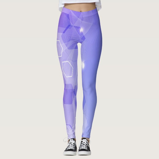 Cool Warm Blue abstract geometric pattern Leggings (Front)