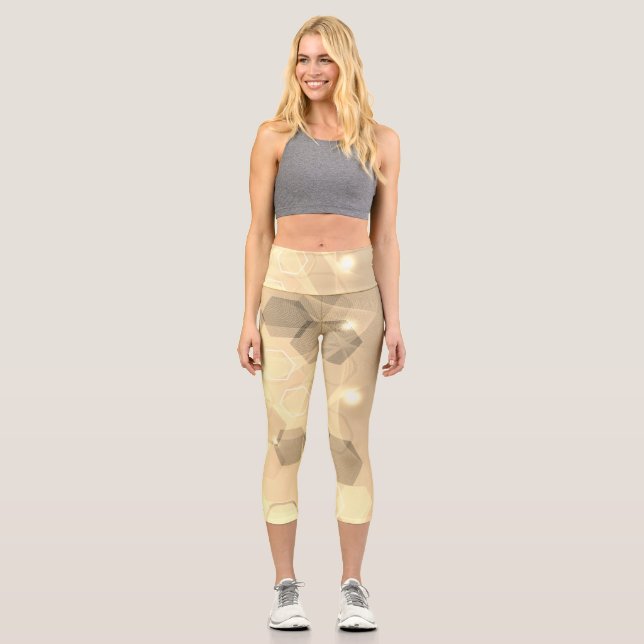 Cool Warm Yellow abstract geometric pattern Capri Leggings (Front)